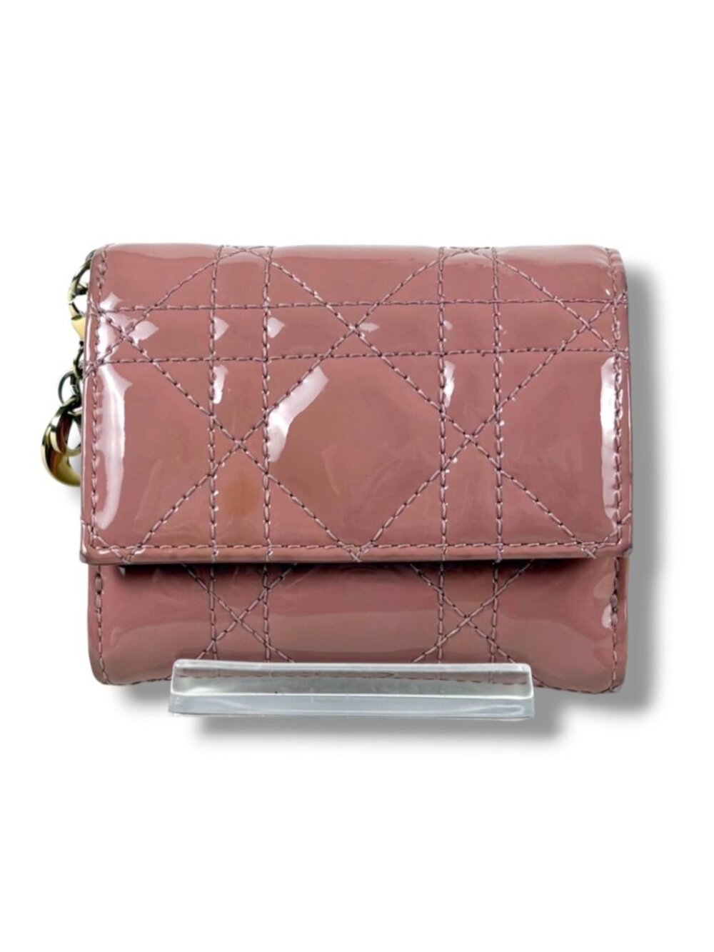 Dior Lady Lotus Wallet Trifold Cannage Patent Calfskin with Charm Handbag - Picture 2 of 15